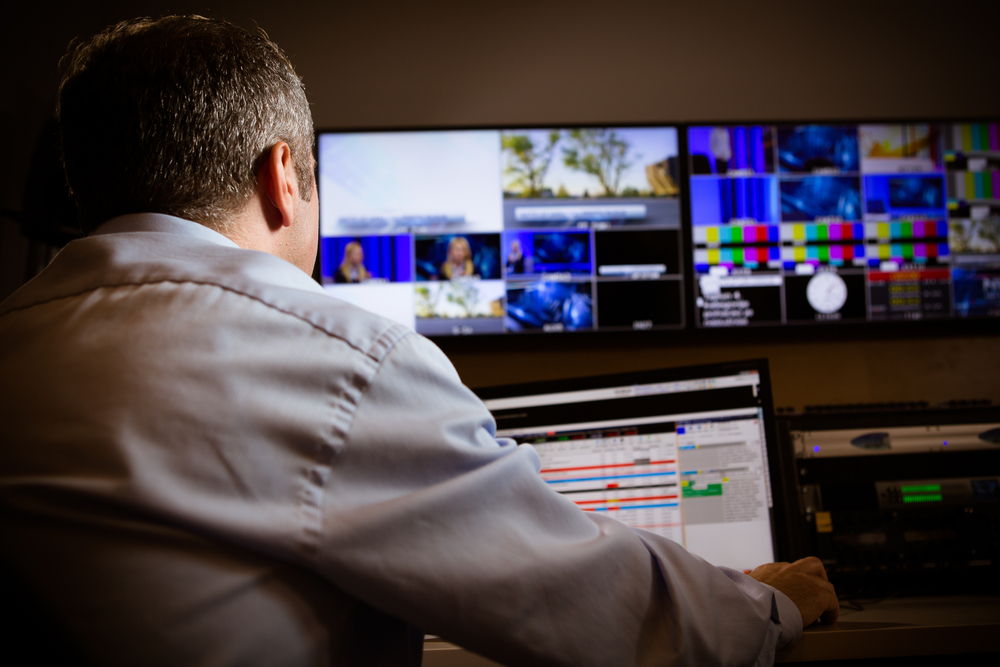 Tv,Director,At,Editor,In,Studio.,Tv,Director,Talking,To Video editor at work